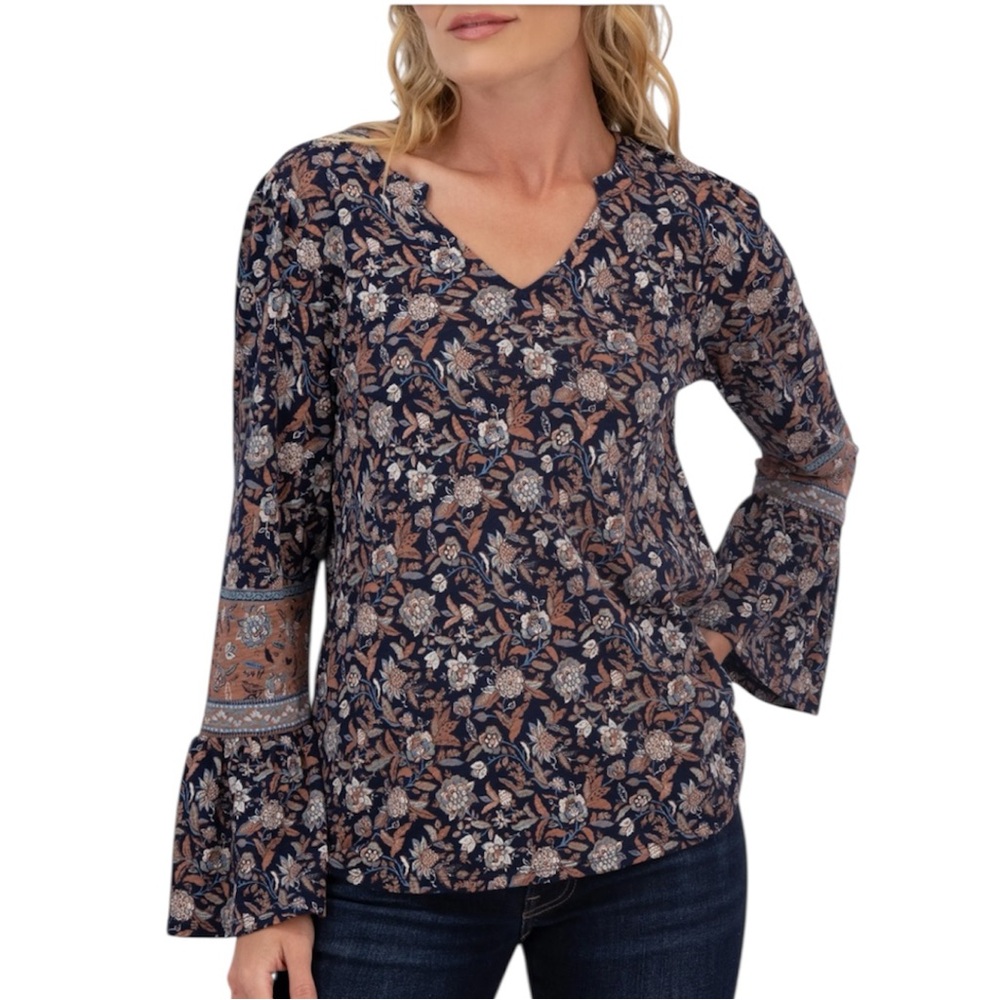 Lucky Brand Notch Neck Bell Sleeve Top Sz XL‎